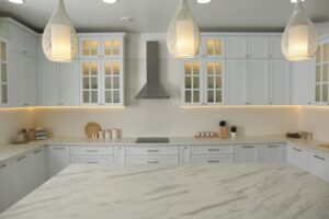 White and gray countertops in updated kitchen