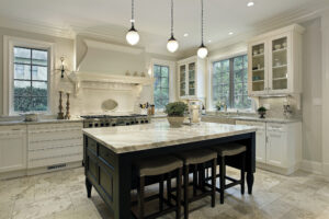 Modern kitchen with white and gray countertops