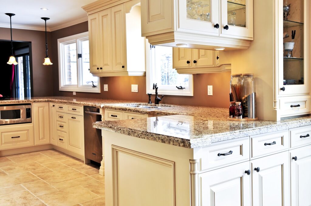 Interior of modern luxury kitchen with granite countertop